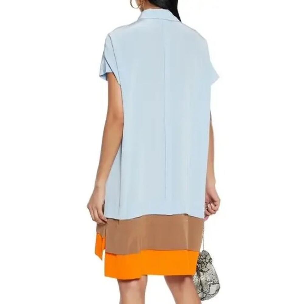 Diane von Furstenberg NWT XS/S Hatsu Tiered Colorblock Silk Crepe Shirt Dress - Picture 2 of 15